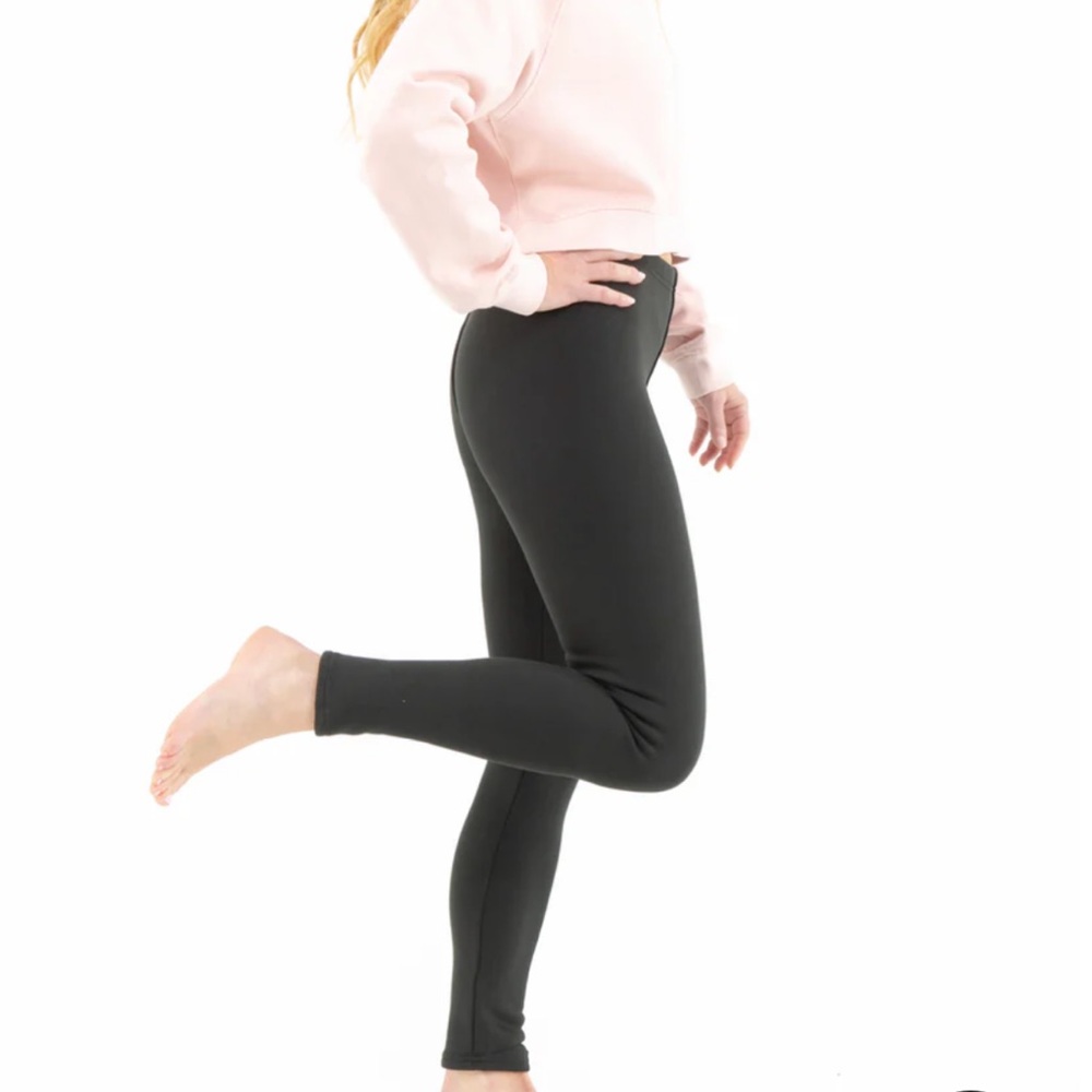 Black Thick Fleece Winter Leggings Thermal Base Layer Pants Size Large L